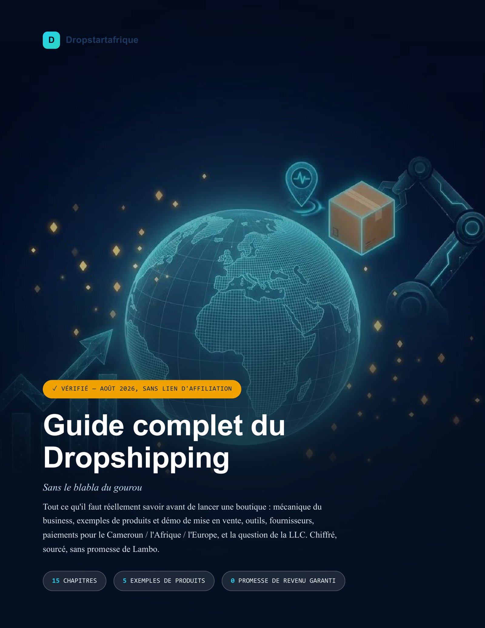 Couverture de l'ebook Guide complet du Dropshipping, marque Dropstartafrique